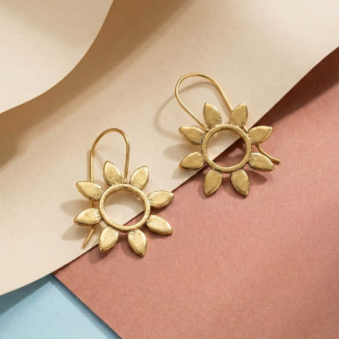 Sun Flower Hoop 18k Gold Plate Earrings