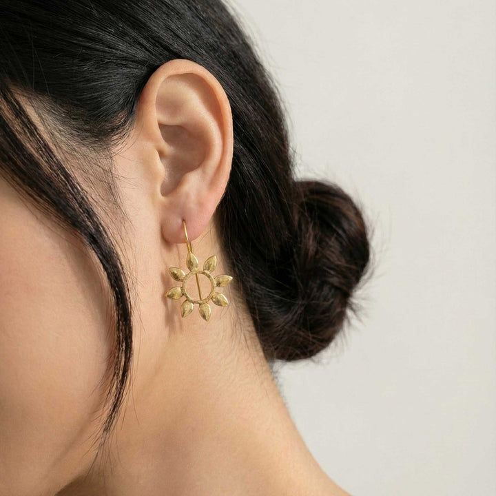 Sun Flower Hoop 18k Gold Plate Earrings