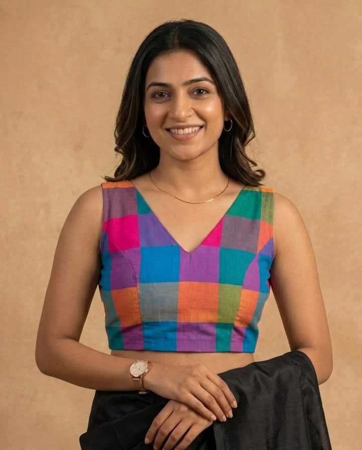 Sleeveless Blouse with V neck - Multicolor 4