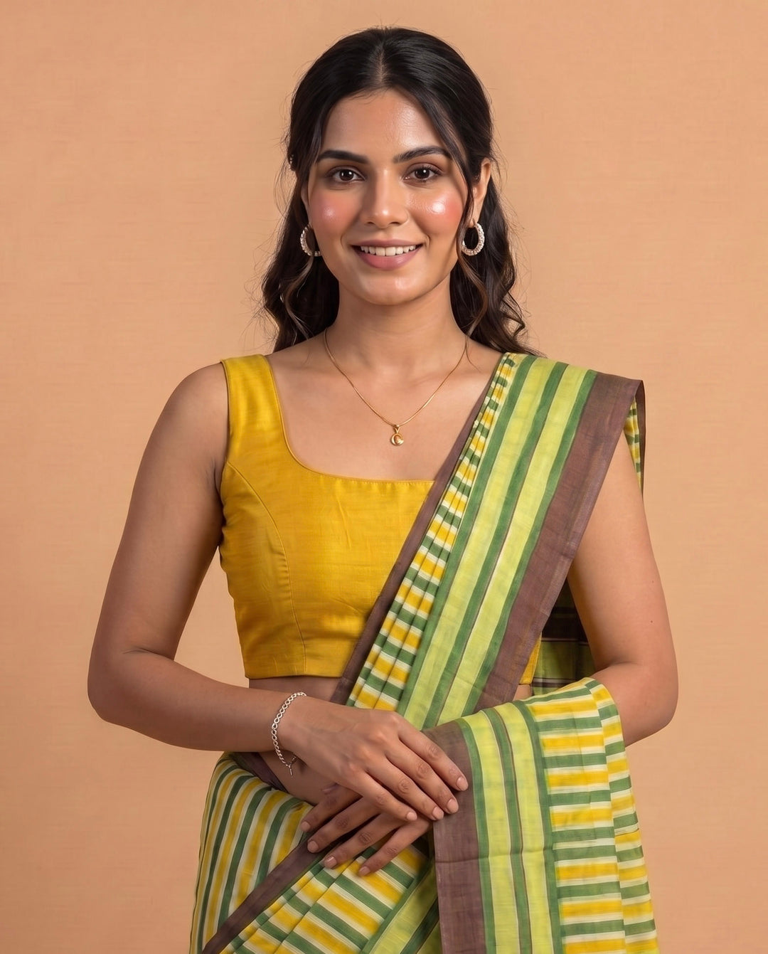 Yellow Art Silk U neck Sleeveless Readymade Blouse