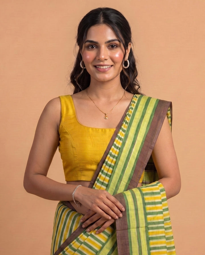 Yellow Art Silk U neck Sleeveless Readymade Blouse