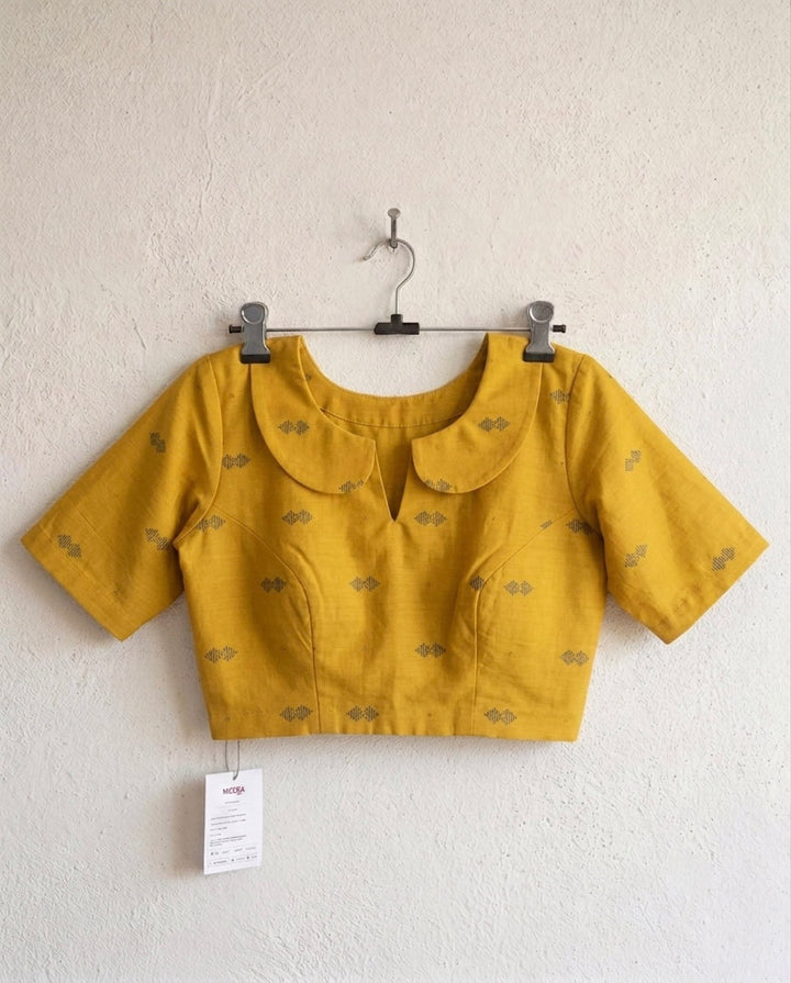 Timeless Handwoven Blouse with Peter Pan Collar - Mustard