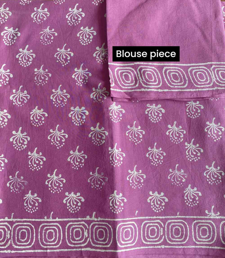 Light Plum Hand Block Print Mulmul Cotton Saree