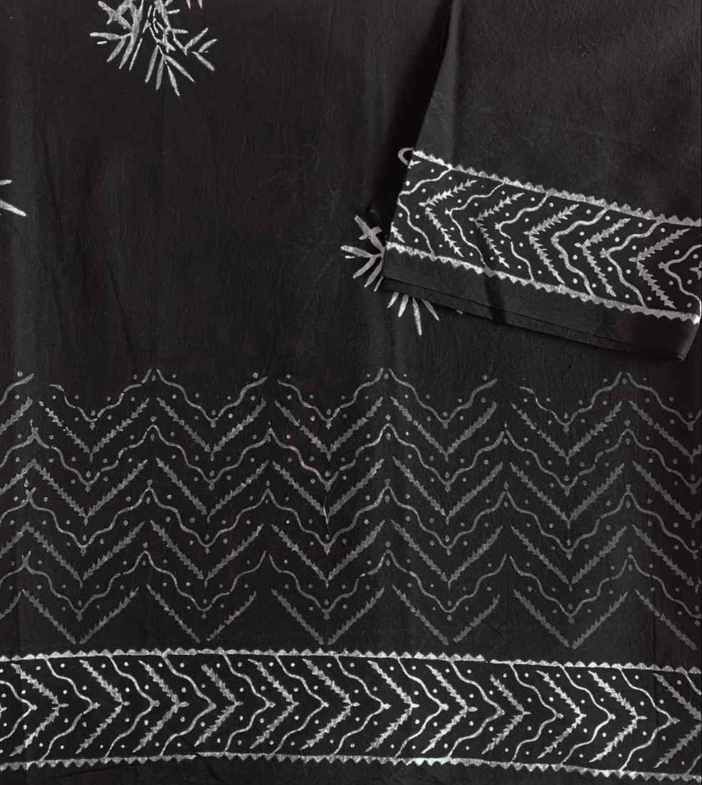 Bold Black Hand Block Print Mulmul Cotton Saree