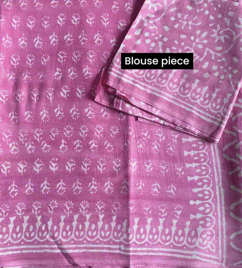 Dusty Pink Hand Block Print Mulmul Cotton Saree