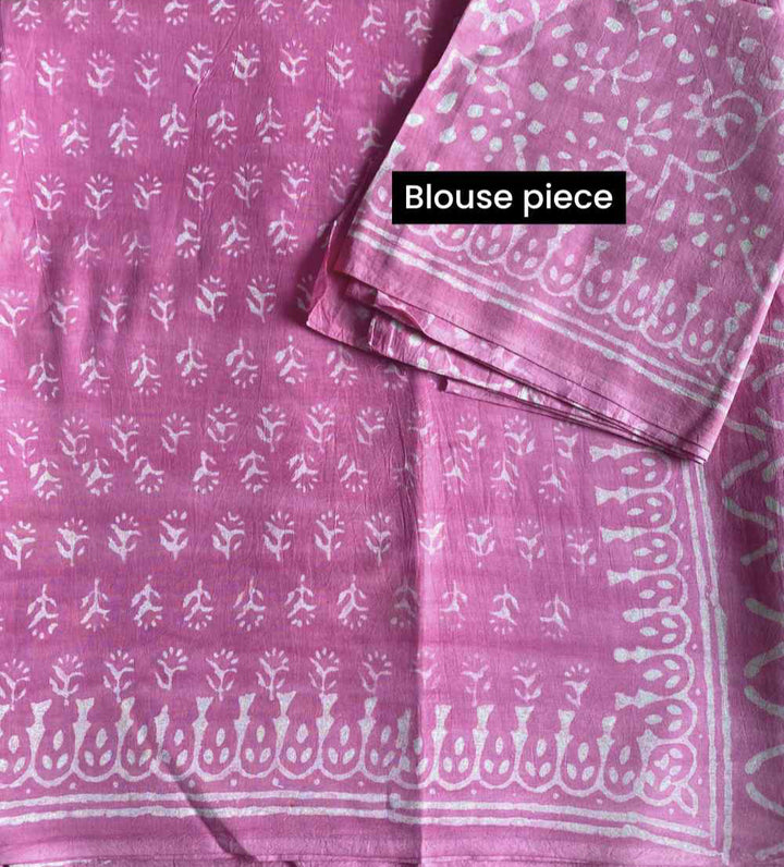 Dusty Pink Hand Block Print Mulmul Cotton Saree