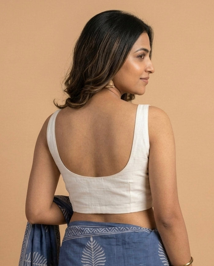 White Art Silk U neck Sleeveless Readymade Blouse