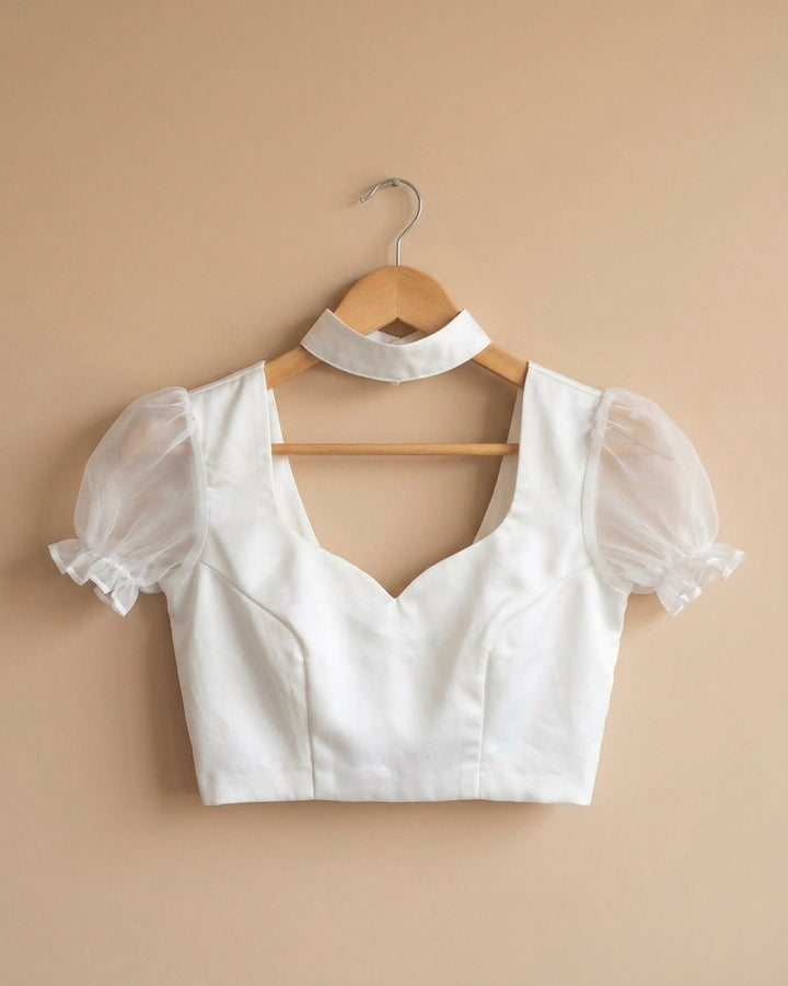 After Hours Satin sweetheart blouse with choker band - White