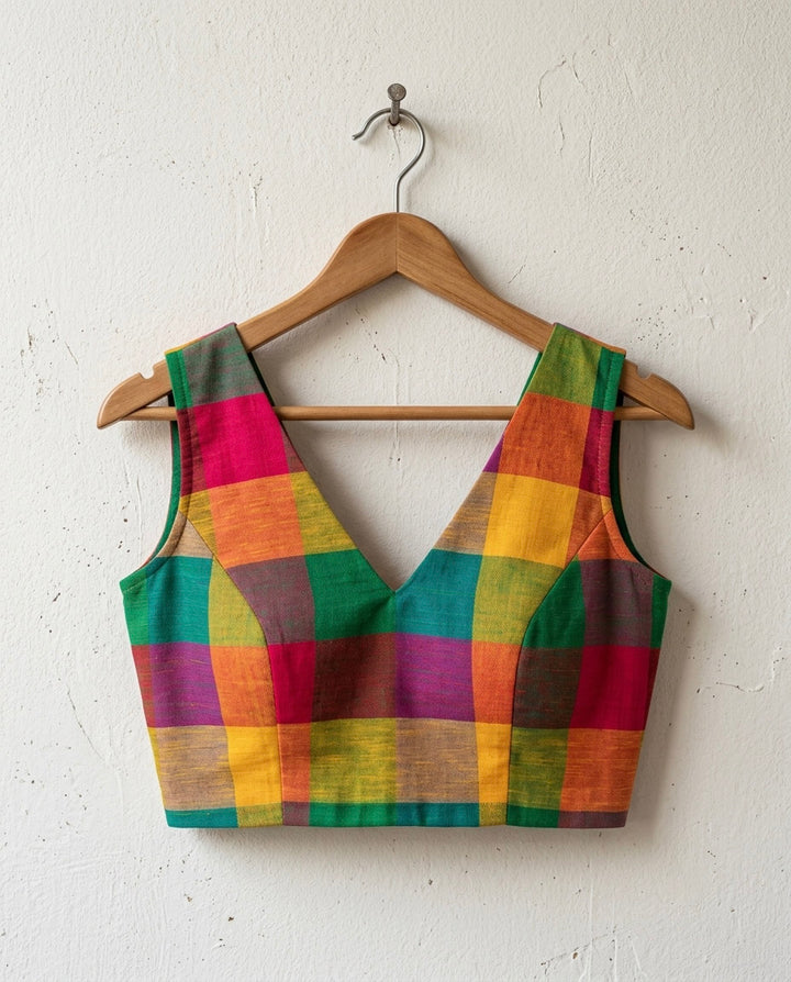 Sleeveless Blouse with V neck - Multicolor 2