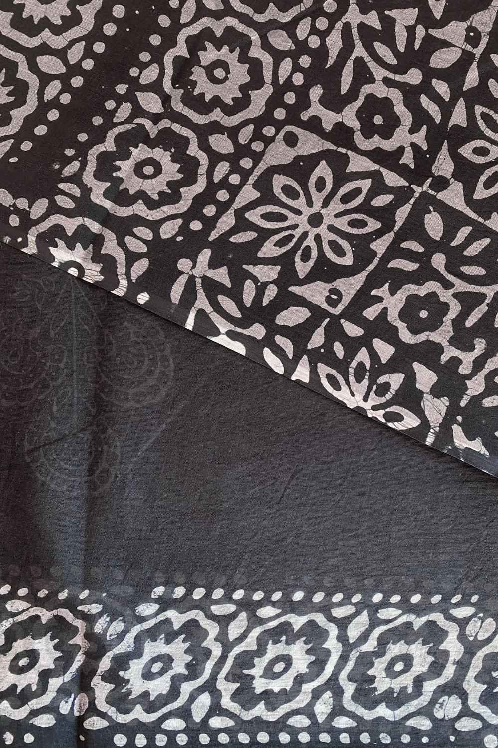 Charcoal - Grey Batik Pure Mulmul Cotton Saree