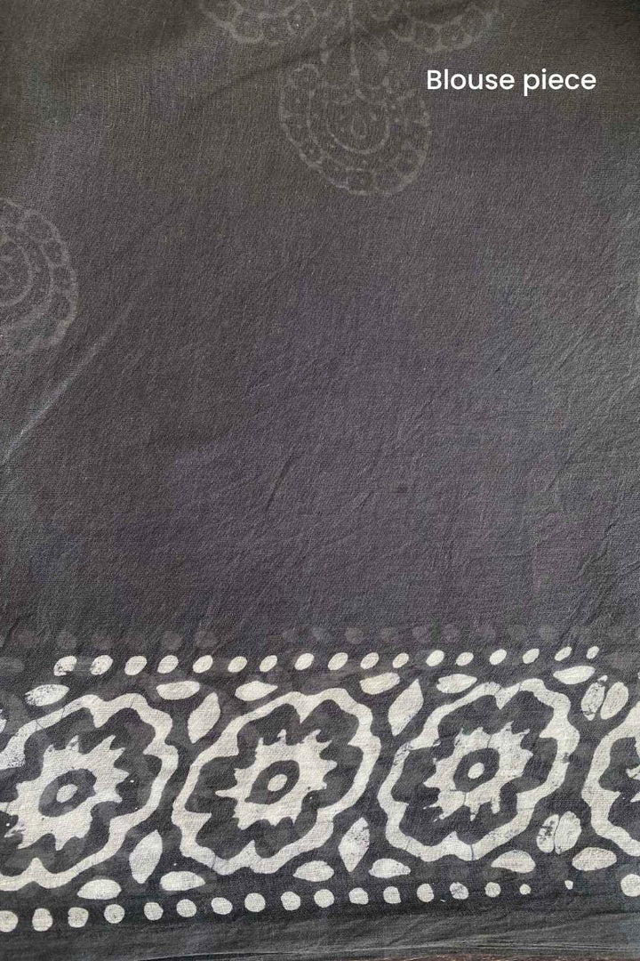 Charcoal - Grey Batik Pure Mulmul Cotton Saree