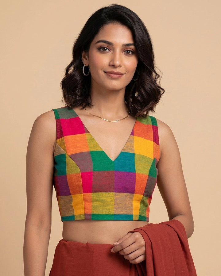 Sleeveless Blouse with V neck - Multicolor 2