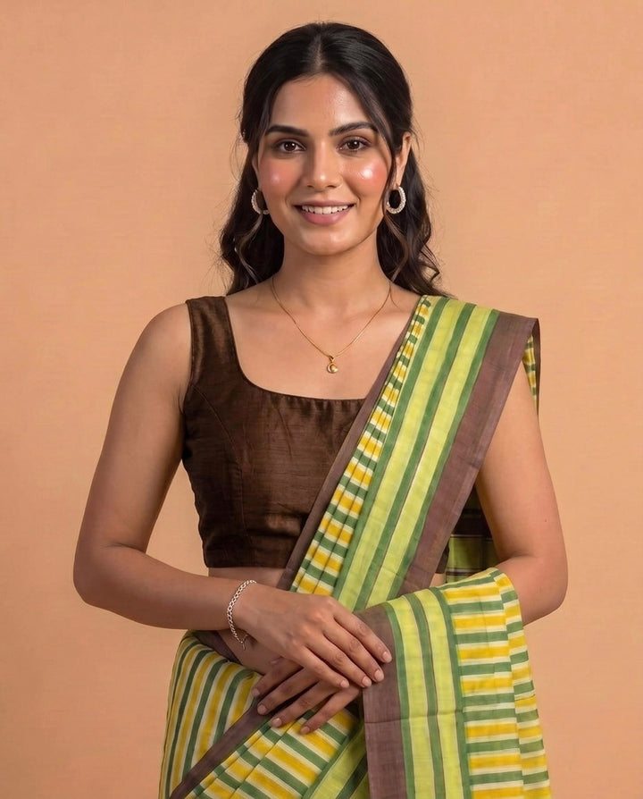 Brown Art Silk U neck Sleeveless Readymade Blouse