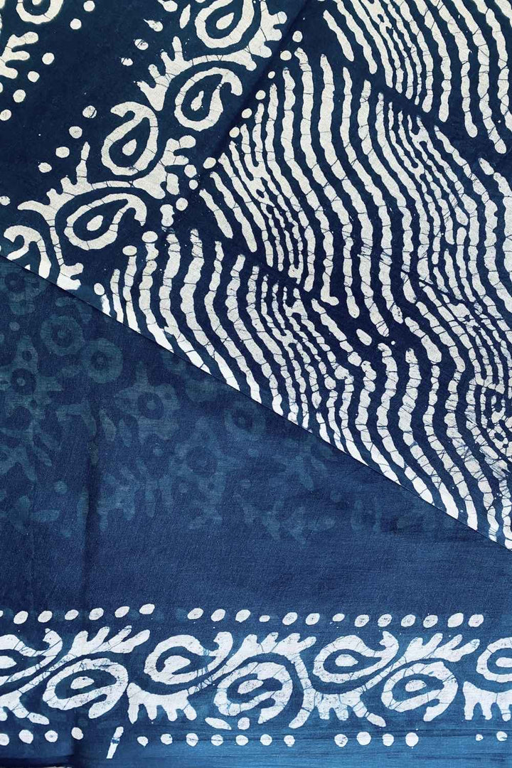 Midnight Blue - Batik Pure Mulmul Cotton Saree