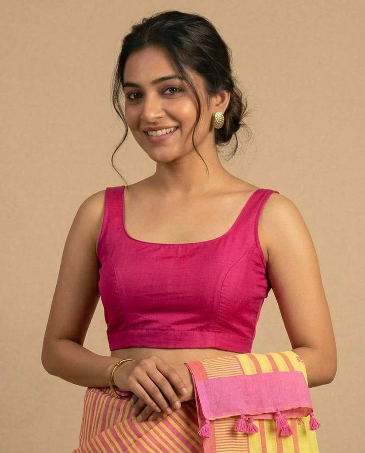 Pink Art Silk U neck Sleeveless Readymade Blouse