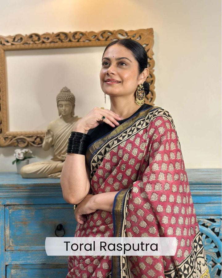 Sarika - Hand Block Print Silk Cotton Maheshwari Saree