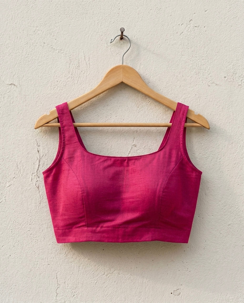 Pink Art Silk U neck Sleeveless Readymade Blouse