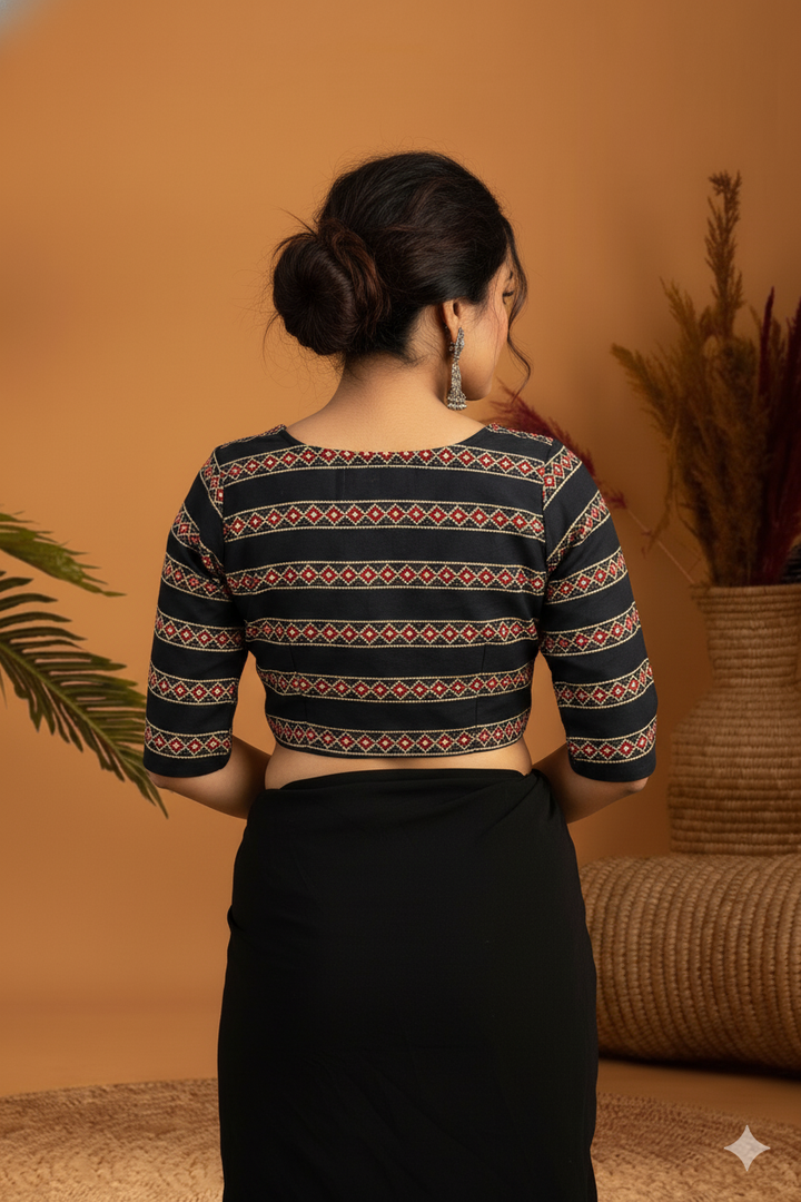 Mridula Floral Cotton Angrakha Style Blouse with Side Buttons