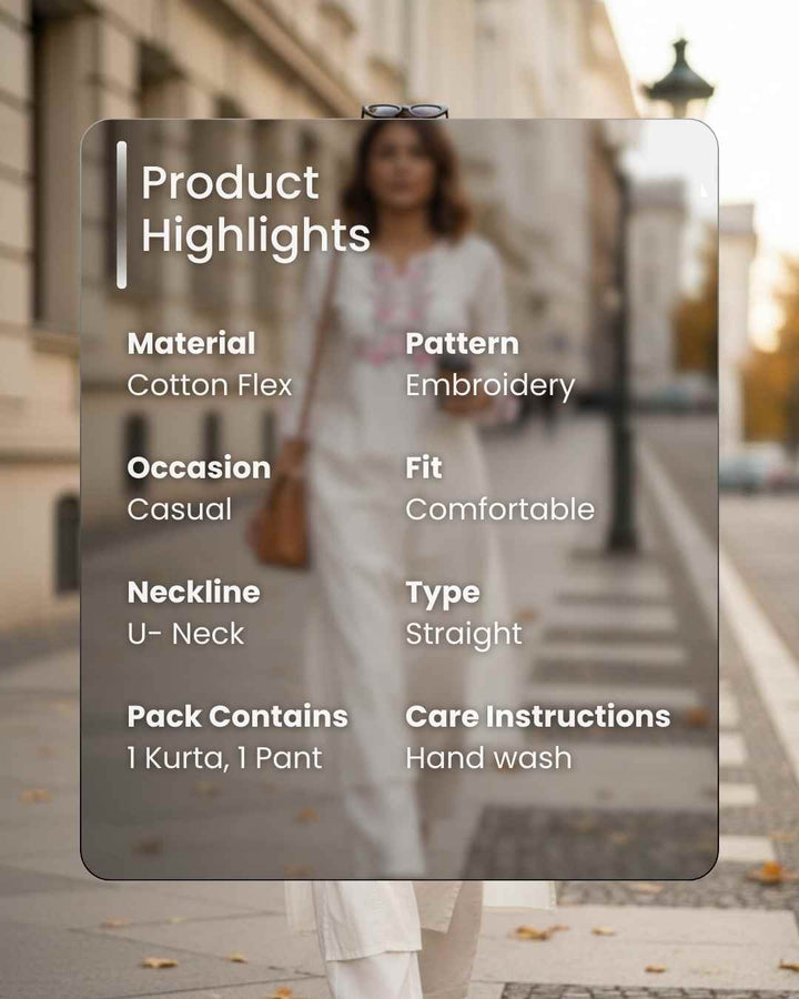 Aarohi Cotton Pant and Kurta Set with Floral Embroidery