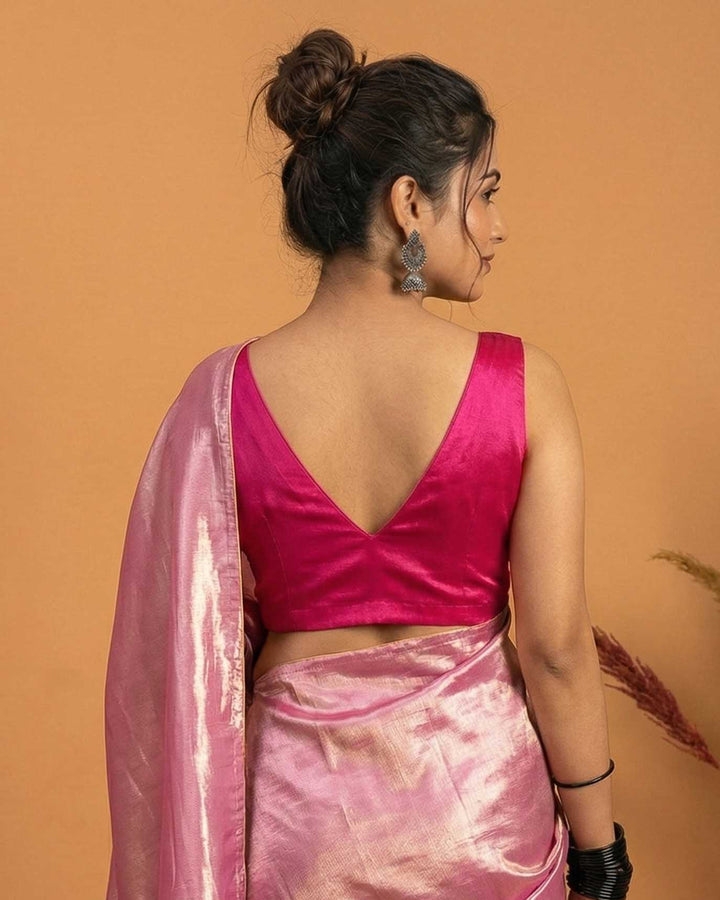 Rose Pink Satin Sleeveless Princess-Cut Blouse