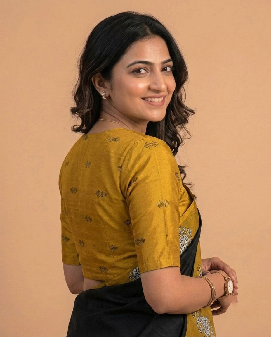 Timeless Handwoven Blouse with Peter Pan Collar - Mustard