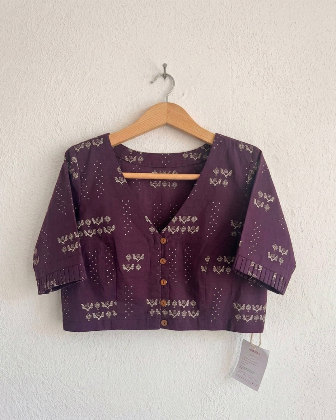 9AM button down blouse with elbow sleeve - Purple