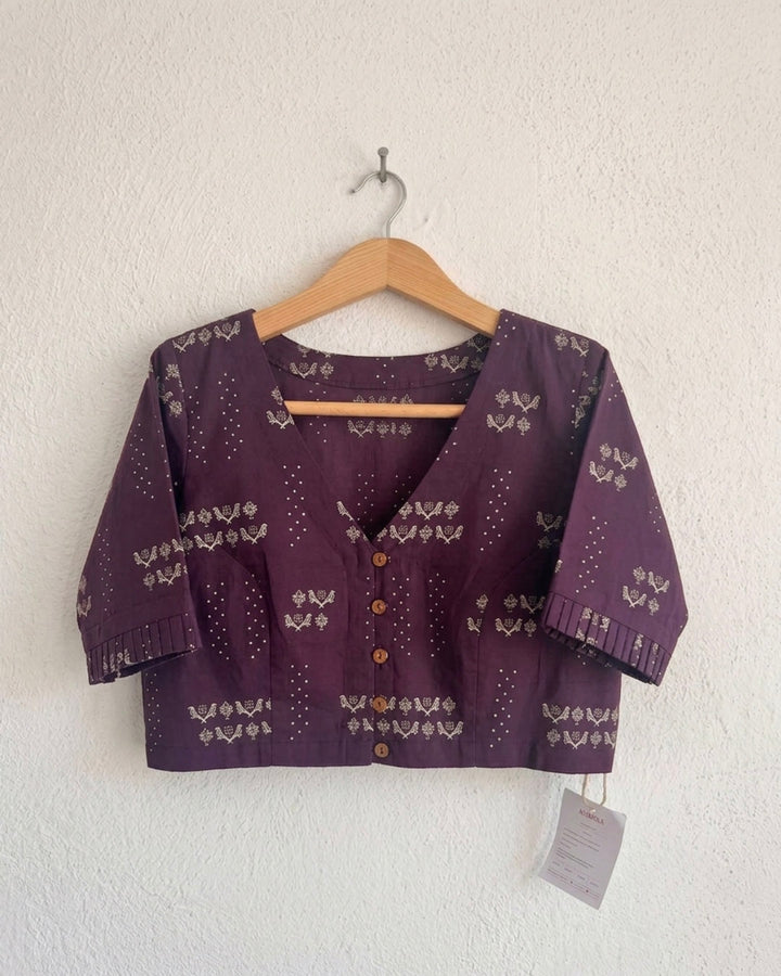 9AM button down blouse with elbow sleeve - Purple