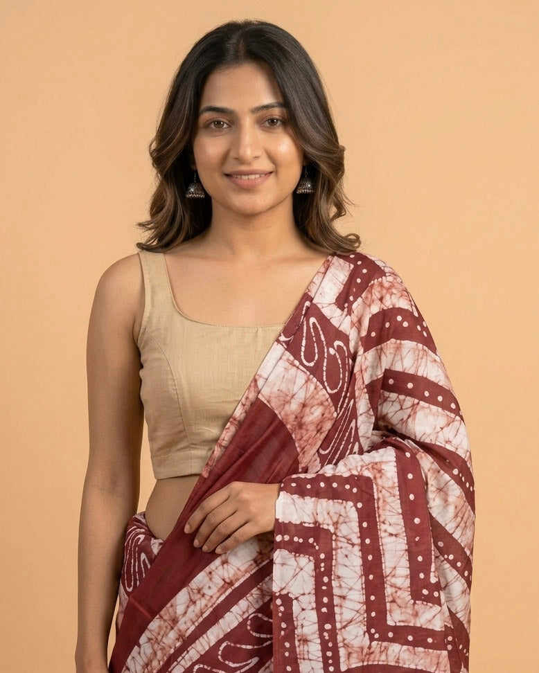 Beige Art Silk U neck Sleeveless Readymade Blouse