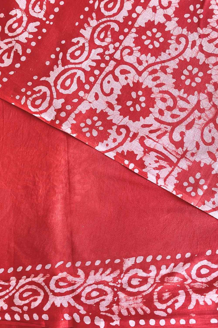 Cherry Crush - Red Batik Pure Mulmul Cotton Saree