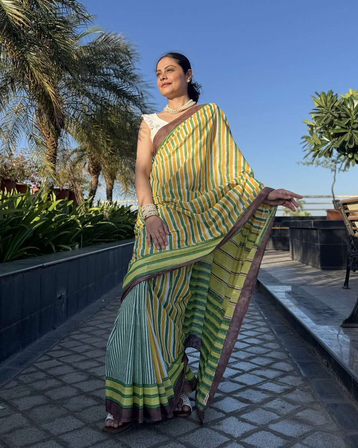 Retro Rani Hand Block Print Mulmul Cotton Saree