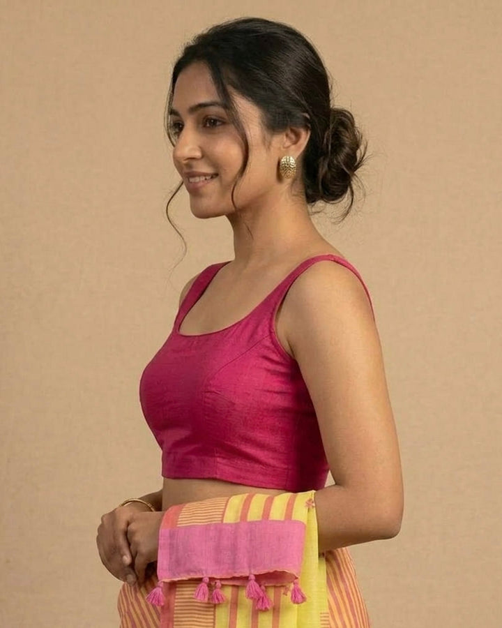 Pink Art Silk U neck Sleeveless Readymade Blouse