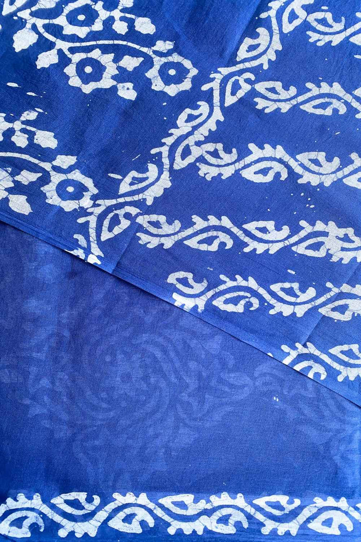 Cool Blue - Batik Pure Mulmul Cotton Saree