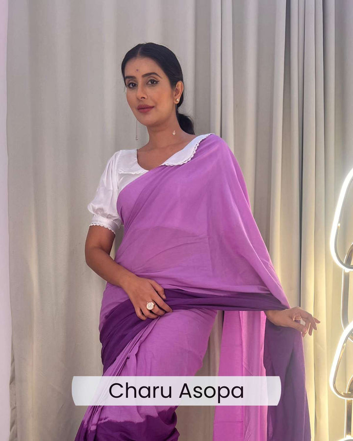 Violet Haze Ombre Hand Dyed Mulmul Cotton Saree
