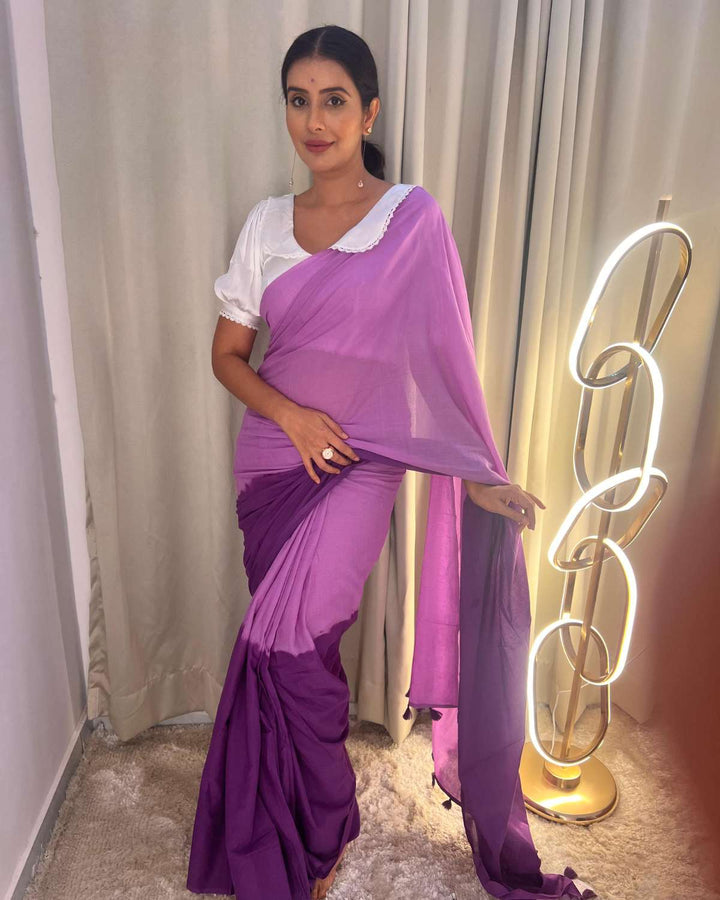 Violet Haze Ombre Hand Dyed Mulmul Cotton Saree