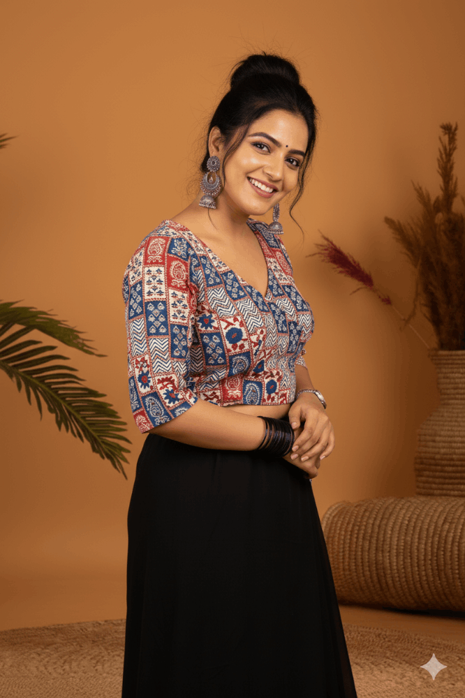 Indie Fusion Cotton Angrakha Style Blouse