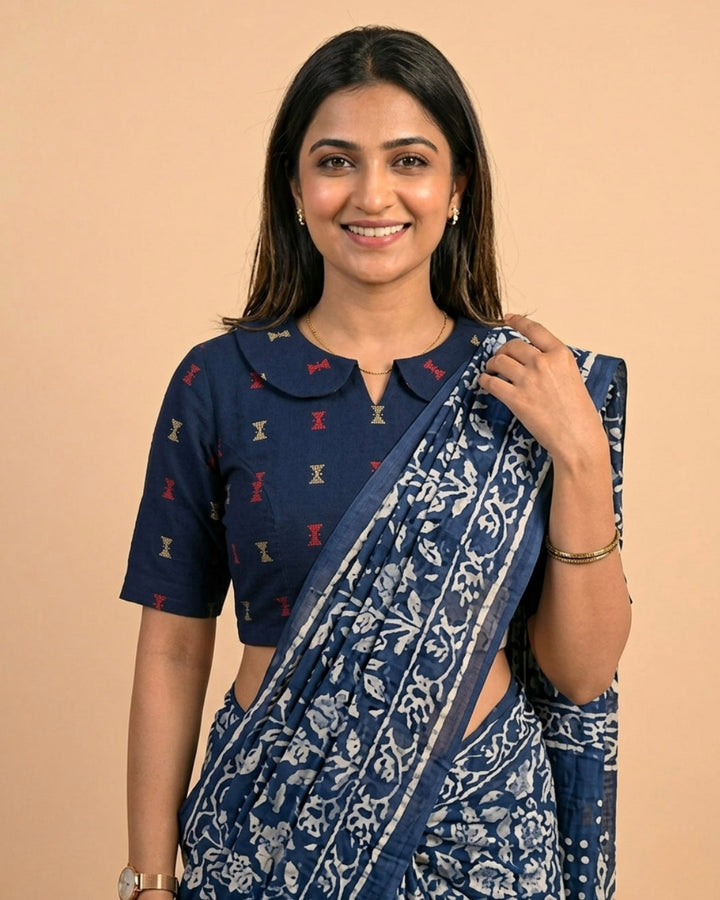 Timeless Blue Cotton Blouse with Peter Pan Collar