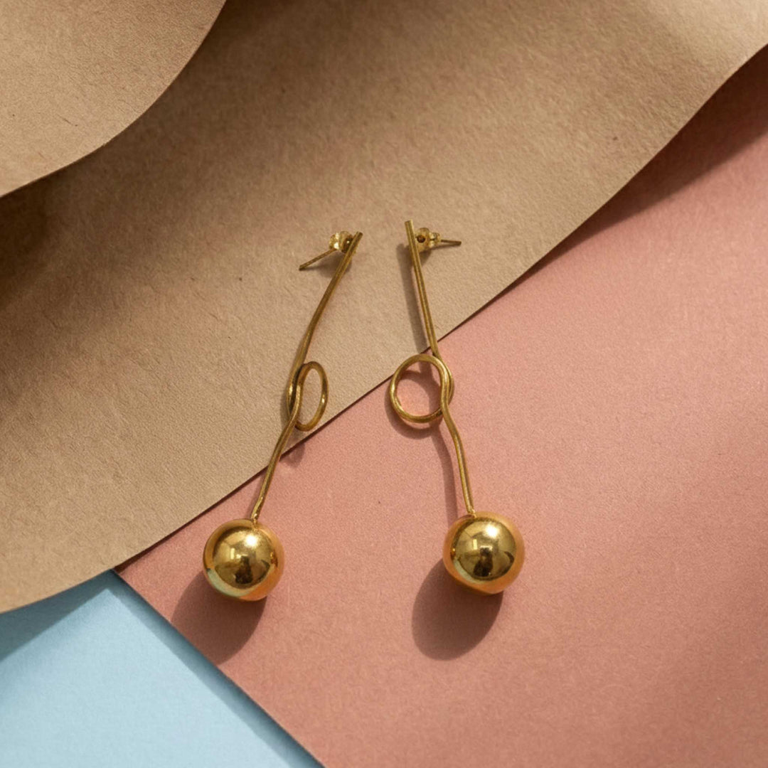 Ball Drop 18k Gold Plated Earrings