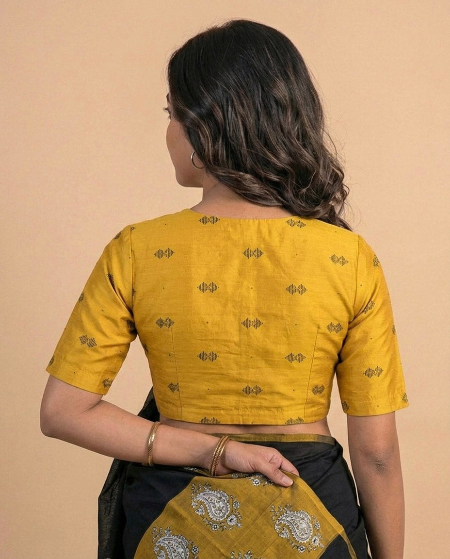 Timeless Handwoven Blouse with Peter Pan Collar - Mustard
