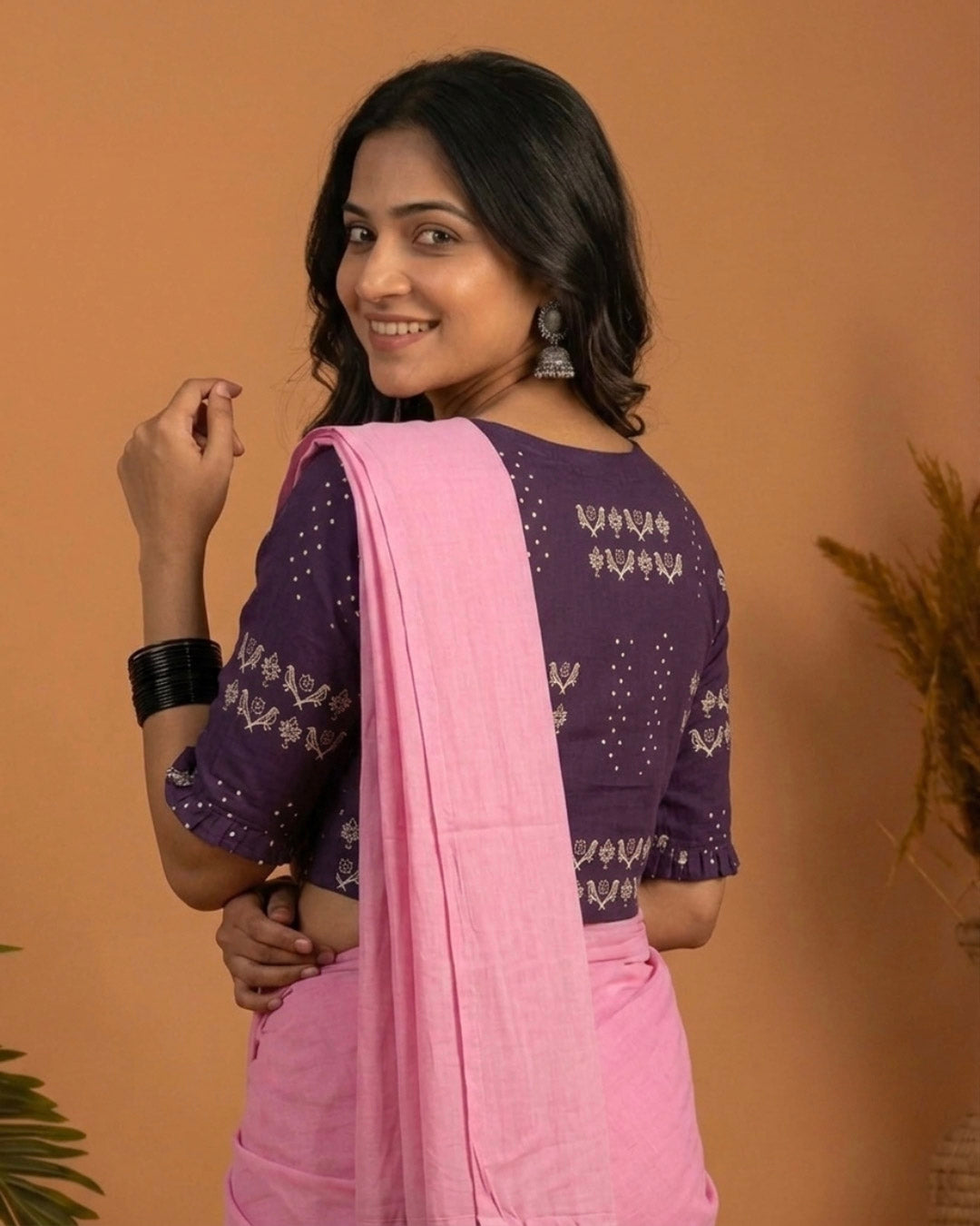 9AM button down blouse with elbow sleeve - Purple
