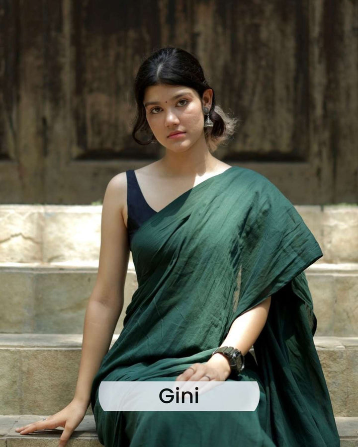Kerala Calling - Dark Green Mulmul Cotton Saree with Tassels