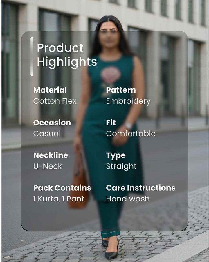 Gul Cotton Pant and Kurta Set with Floral Embroidery