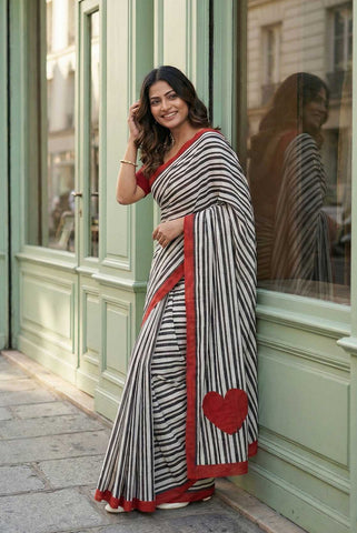 City Love Hand Block Print Mul Mul Cotton Saree