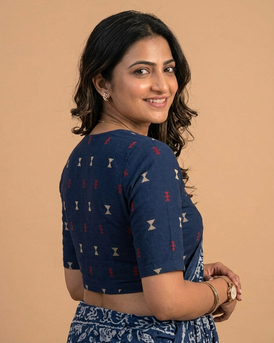 Timeless Blue Cotton Blouse with Peter Pan Collar
