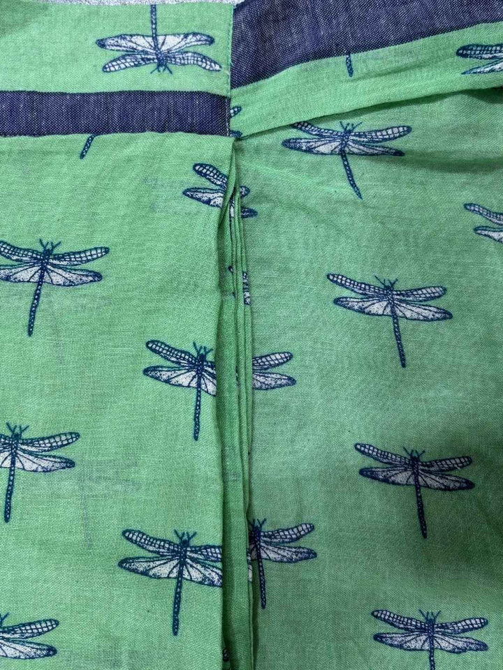 Dragonflies & Wind Handwoven Mul Cotton Pre-stitched Ready to Wear Saree with Pocket