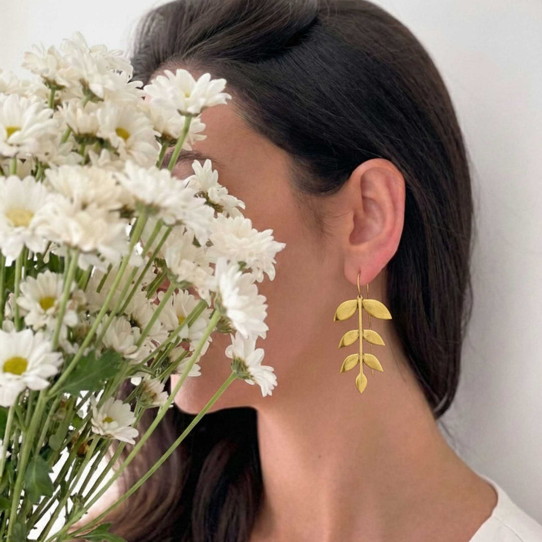 Hanging Leaf 24k Gold Plated Earrings