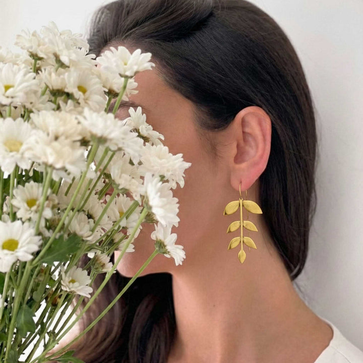 Hanging Leaf 24k Gold Plated Earrings