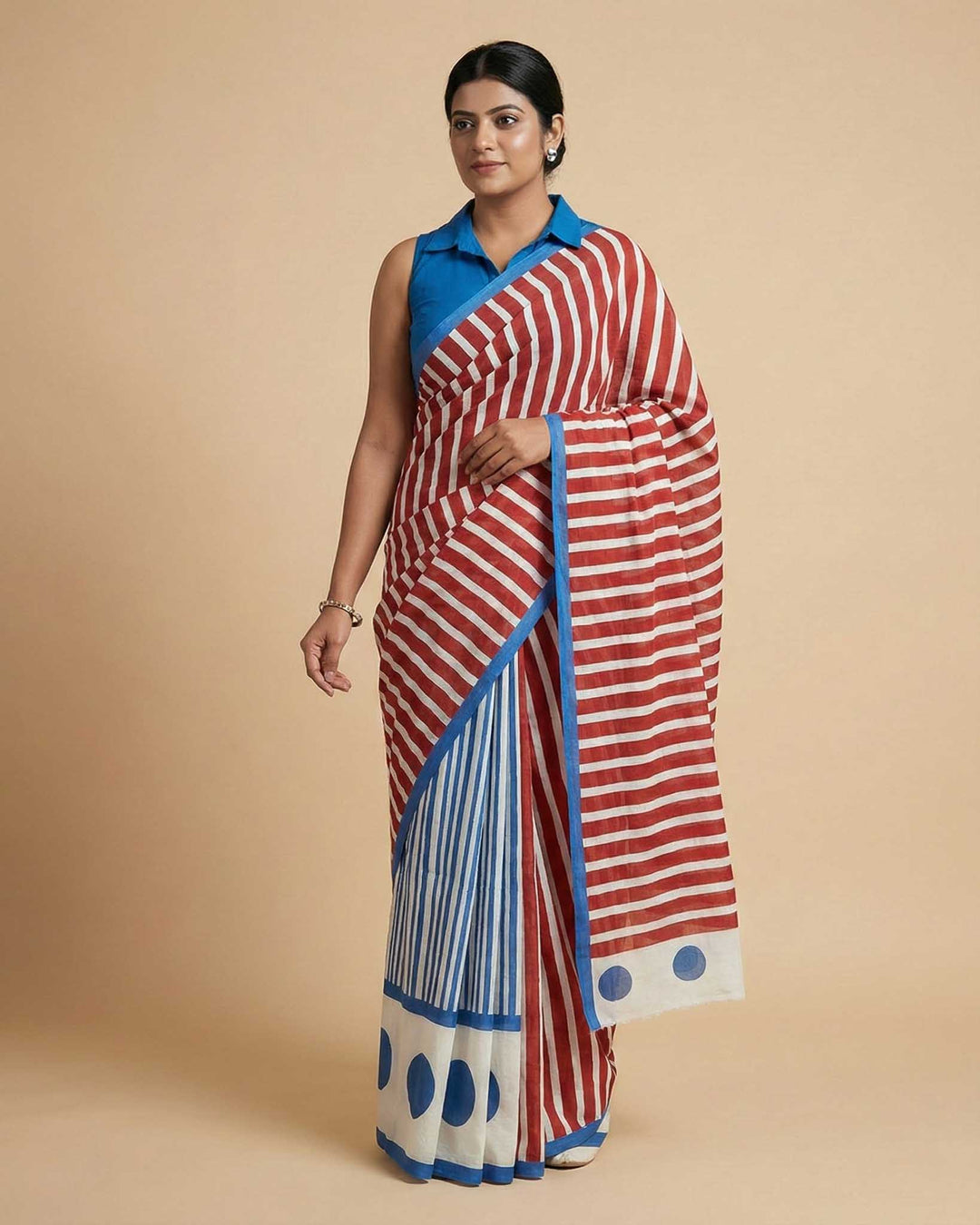 Daily Hustle Hand Block Print Mul Mul Cotton Saree
