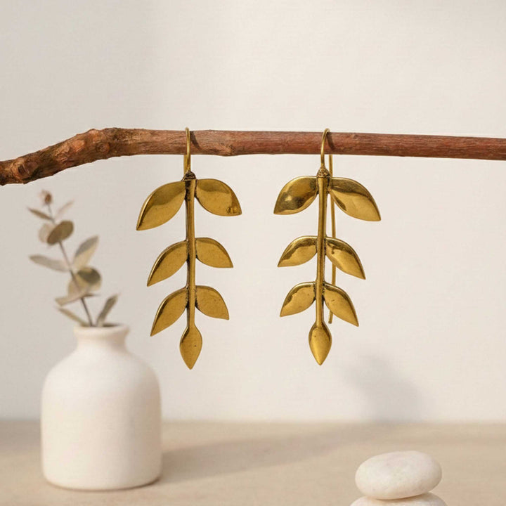 Hanging Leaf 24k Gold Plated Earrings