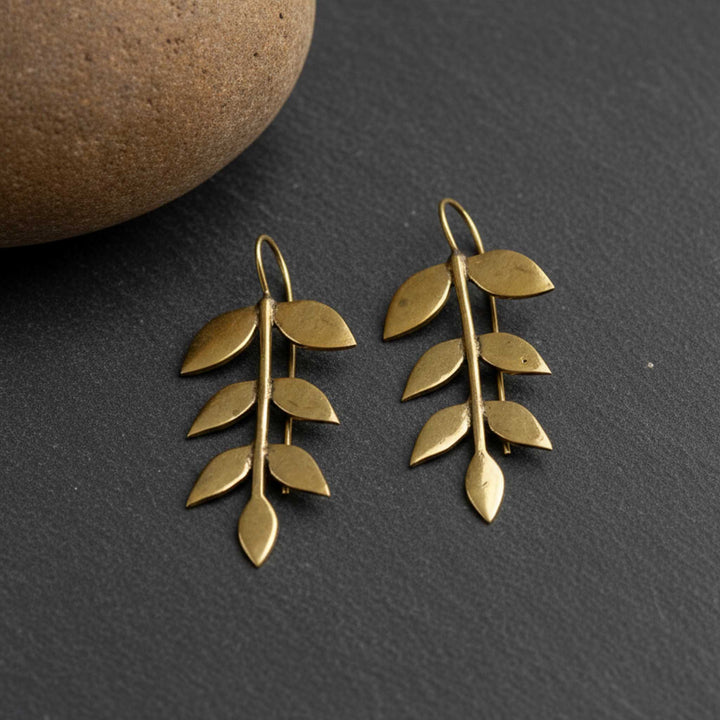 Hanging Leaf 24k Gold Plated Earrings