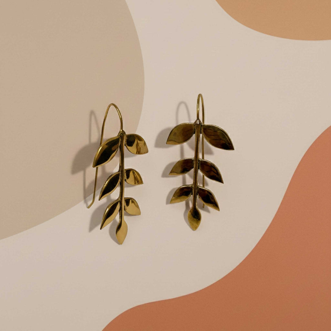 Hanging Leaf 24k Gold Plated Earrings